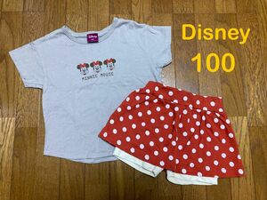 キッズ　女の子　上下セット　セットアップ　Tシャツ　半袖Tシャツ　ズボン　キュロット　スカッツ　Disney ミニー　100 美品