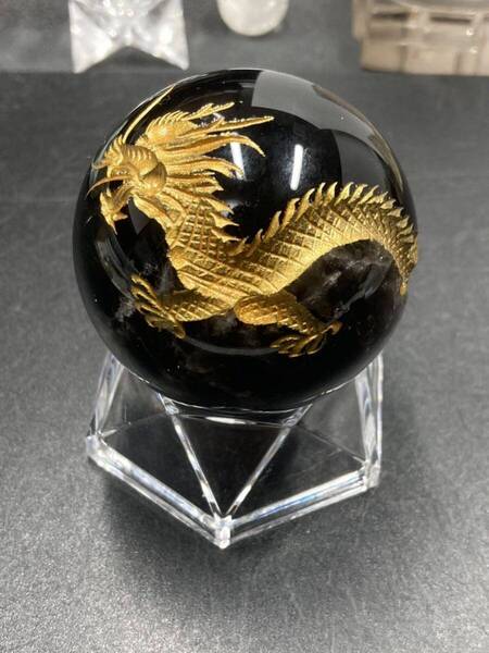 【オリジナル品】山東省産 スター モリオン 丸玉 龍 金龍 約51mm 184g 0411