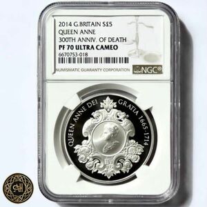 2014年 アン女王 没後300周年記念 NGC PF70 UC 5ポンド 銀貨 ウルトラカメオ