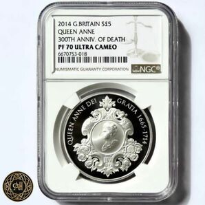 【5月6日まで全品10%off】 2014年 アン女王 没後300周年記念 NGC PF70 UC 5ポンド 銀貨 ウルトラカメオ