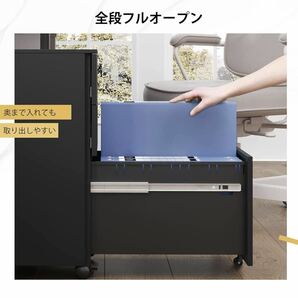 新品（送料無料）ブラック スリムワゴン 3段 デスクワゴン サイドワゴン 鍵付き キャスター付き スチール ペントレー オフィス家具 事務机の画像3