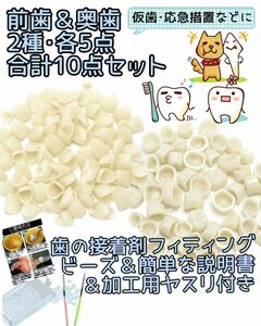 即日発送【お試し2種類】前歯＆奥歯･各5点ずつ計10点セット歯の接着剤･加工用ヤスリ･説明書つき