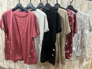 ▲112/未使用 6枚セット ミセス 婦人 ゆったり 半袖 Tシャツ カットソー トップス まとめ売り