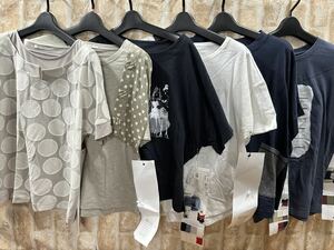 ▲121/未使用 6枚セット プリント ドット ドルマン カットソー Tシャツ レディース トップス まとめ売り