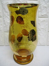 Y894/BOHEMIA ボヘミア クリスタル ガラス ゴールド フラワーベース 花瓶 25cm _画像1
