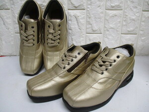 Y868/ unused 22.5EEE 2 pairs set Gold walking shoes shoes lady's woman set sale 