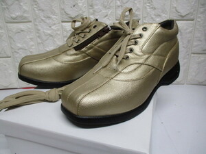 Y987/ unused 25.0EEEE wide width Gold walking shoes shoes LEONA VALENTINO sneakers made in Japan 