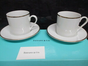 P25/ unused TIFFANY&Co. Tiffany pair cup & saucer . plate 2 customer set white gold ./ gold paint 