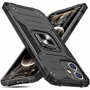 【S60】iPhone12mini耐衝撃角度調整リング付車載対応スタンドケース（黒）