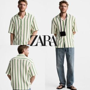 【ZARA MEN】海と街で着回し◎!!ザラ 透かし編み 半袖ストライプシャツ オープンカラーシャツ キューバシャツ 厚手 ブランケットシャツ の画像10