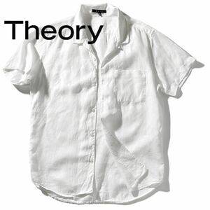 【Theory】清涼感バツグンの白無地オープンカラーシャツ◎!!セオリー リネンオープンカラーシャツ 白シャツ 半袖 リネンシャツ 開襟シャツ 