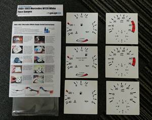 ベンツ.W126.W124ホワイトメーター回転計.時計.油温.ステッカーメーター左右側6枚セット纏め売り「新品未使用」560SEL.300SE.420 300E他