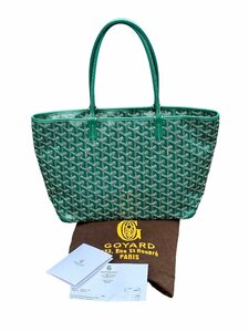  очень красивый товар * подлинный товар GOYARD Goyard Alto waPM зеленый зеленый Green "в елочку" застежка-молния есть TOTE большая сумка кожа парусина унисекс покупка сертификат 