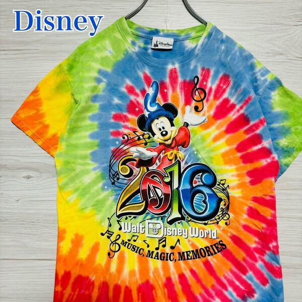 【入手困難】Disney ディズニー　ファンタジアミッキー　Tシャツ　タイダイ　マルチカラー　希少デザイン　海外　一点物　キャラクター