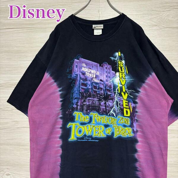 【入手困難】Disney ディズニー　タワーオブテラー　アトラクション　ミッキー　Tシャツ　2XLサイズ　タイダイ　希少デザイン　半袖 一点物