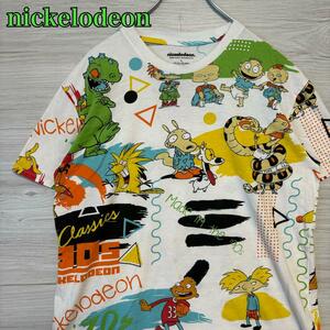 【入手困難】nickelodeon ニコロデオン キャラクターTシャツ Lサイズ　総柄　ビッグプリント　一点物　レア　半袖　アニメ　映画　海外輸入