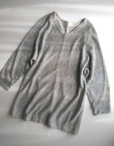 TOKYO BASIC*linen cotton flax V neck pull over tunic free size gray 