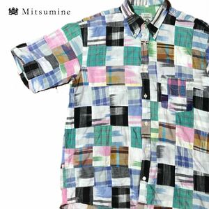 Mitsumine ミツミネ パッチワーク マドラスチェック 半袖 ボタンダウンシャツ オーバーサイズ size L 