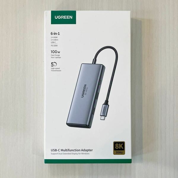 【未開封新品】UGREEN 6 in 1 USB Cハブ 2*HDMI出力 ドッキングステーション 4K@60Hz/8K@30Hz 100W PD充電 5Gbps転送 USB A3.0*2 USB C3.0