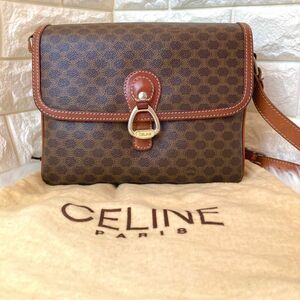 【オールドセリーヌ／希少】美品　ショルダーバッグ ゴールド金具 CELINE マカダム セリーヌ PVC 斜めがけ マカダム柄