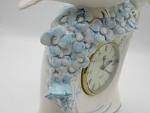 ◆KATO KOGEI Clock Collection 加藤工芸 スプリングガーデンクォーツ ブルー 置時計 陶器 鳩 花 インテリア 置物 オブジェ 長期保管品 _画像4