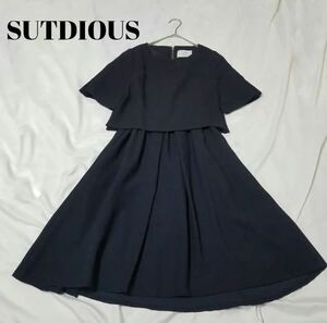 STUDIOUSひざ丈 フレア ワンピース ネイビー