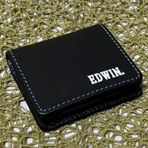 【EDWIN】エドウィン/牛革メンズコインケース/紳士小銭入れ 黒/緑ステッチ 小銭入れ 本革 ブラック