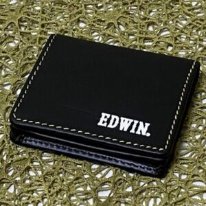 【EDWIN】エドウィン/牛革メンズコインケース/紳士小銭入れ 黒/青ステッチ① 財布 レザー 黒 ブラック