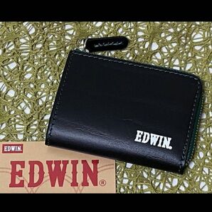 即日〜翌日発送！【 エドウィン 】EDWIN 黒牛革コインケース 小銭入れ L字ファスナー 財布 本革 レザー