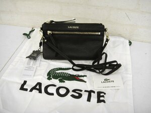 4123T LACOSTE ラコステ 2way 斜め掛け ショルダーバッグ ポーチ ブラック 牛革 未使用品