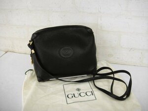 4363T【本物保証】 GUCCI オールドグッチ ショルダーバッグ インターロッキングG ロゴ レザー ブラック