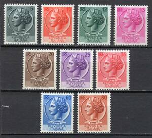 イタリア　1953-54年発行普通切手 完 スコット#626-33 NH