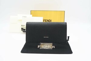 ☆安心の３大保証☆ ABランク ≪FENDI フェンディ/二つ折り長財布≫ 7M0186 セレリア レザー コンチネンタルウォレット ブラック 美 送料込