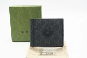 ☆安心の３大保証☆ ABランク ≪GUCCI グッチ/二つ折り財布≫ 700686 インターロッキングG カードケースウォレット ブラッ グレー 送料無料