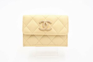 ☆安心の３大保証☆ Bランク ≪CHANEL シャネル/三つ折り財布≫ マトラッセ キャビアスキン スモールフラップ ウォレット イエロー 送料込