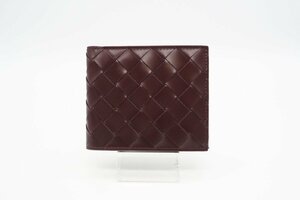 ☆安心の３大保証☆ Aランク ≪BOTTEGA VENETA ボッテガ ヴェネタ/二つ折り札入れ≫ 593293 マキシイントレチャート ボルドー 赤 送料無料