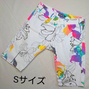 花柄 デニム ハーフパンツ 半パン Sサイズ ハーフ ショートパンツ 半ズボン 総柄