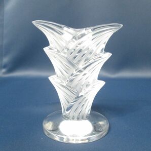 SHZ-6 ラリックLALIQUE■キャンドルスタンド 植物 レリーフ 高さ約11.0cm■クリスタルガラス/キャンドルホルダー/葉/クリアの画像3