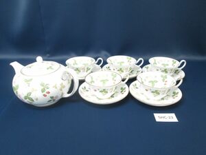 SHC-23 ウエッジウッドWEDGWOOD■英国製 ワイルドストロベリーWILD STRAWBERRY カップ＆ソーサー5客 ティーポット■R4406/イチゴ/金彩