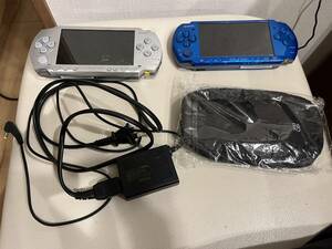 SONY(ソニー) PSP-1000 3000 2台アダプター 未使用ケース 売り切り シルバー ブルー 青 ジャンク扱い