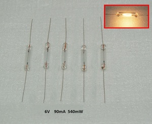 電球 6V 90mA 540mW 5個セット ガラス管 電球 フィラメントランプ むぎ球 麦球