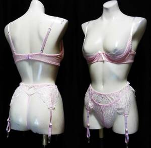 [ new goods unused ] bra [1/4 cup * wire & pad equipped / open bust ]& shorts & garter belt & prompt decision : stockings ( size :Free)