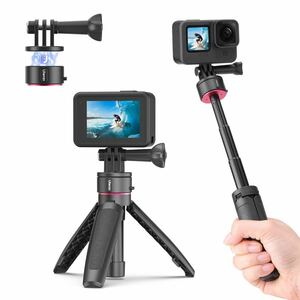 Ulanzi Go-Quick II ミニ三脚 Gopro用 磁気マグネットマウント クイックリリース三脚 3段伸縮 自撮り棒 セルカ棒 カメラ三脚(H20)