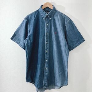 90s ヴィンテージ　POLO RALPH LAUREN ポロラルフローレン　デニムシャツ　半袖　メンズ　L アメカジ　古着　ストリート