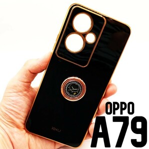 OPPO A79 5G パステル リング スマホケース ブラック(ゆうパケ)