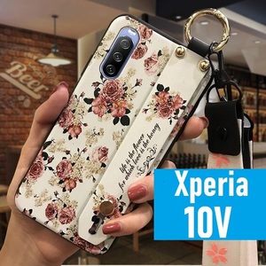 Xperia 10V 白花ベルト スマホケース