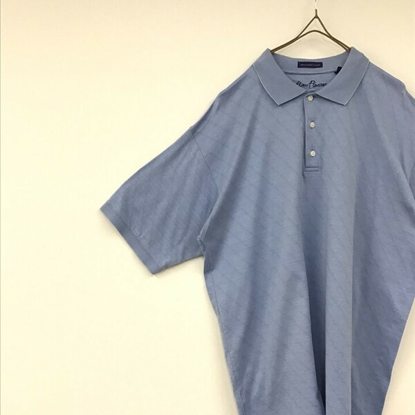 Alan Flusser 半袖 ポロシャツ 明るいスカイブルー マーセライズドコットン 綿100% US古着 XL