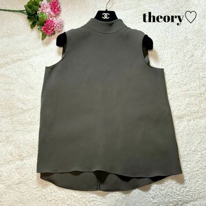 【美品】23SS Theory セオリー モックネック ノースリーブブラウス カーキ系 オリーブ