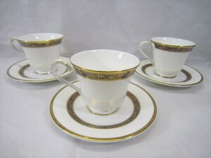 ☆格安売切☆美品 英国製 ROYAL DOULTON ロイヤルドルトン BONE CHINA ボーンチャイナ カップ&ソーサー 3客セット 金彩 コーヒー 洋食器 