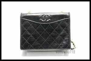 希少美中古■CHANEL 1番台 マトラッセ リザード レザー チェーンショルダーバッグ シャネル■0328doA1512-O